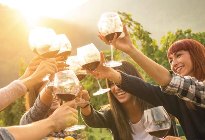 about-celebrate-craft-spirits-wine@2x Group of friends raising wine glasses together