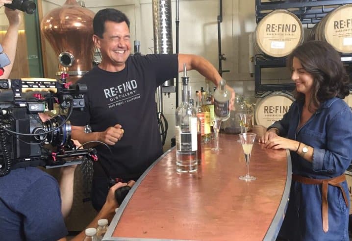 about-storytell@2x Founder Suzanne on video set with craft maker at Re:Find distillery
