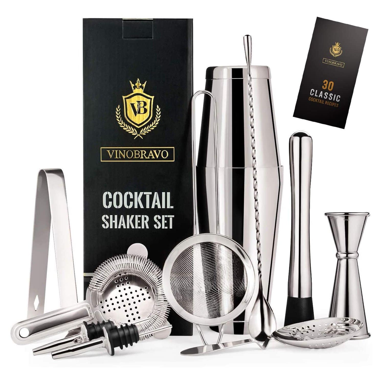 Bartender cocktail set with various tools