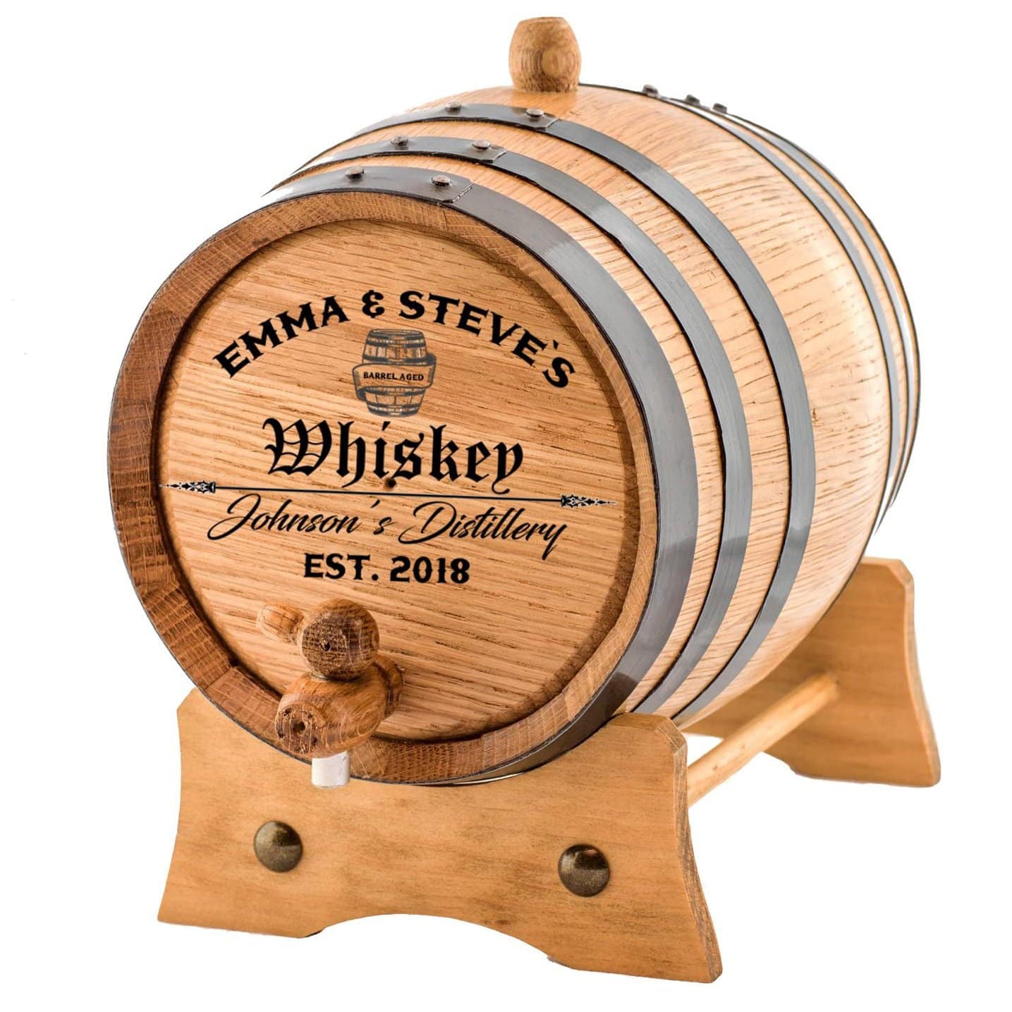 Custom cask barrel showing personalized labeling