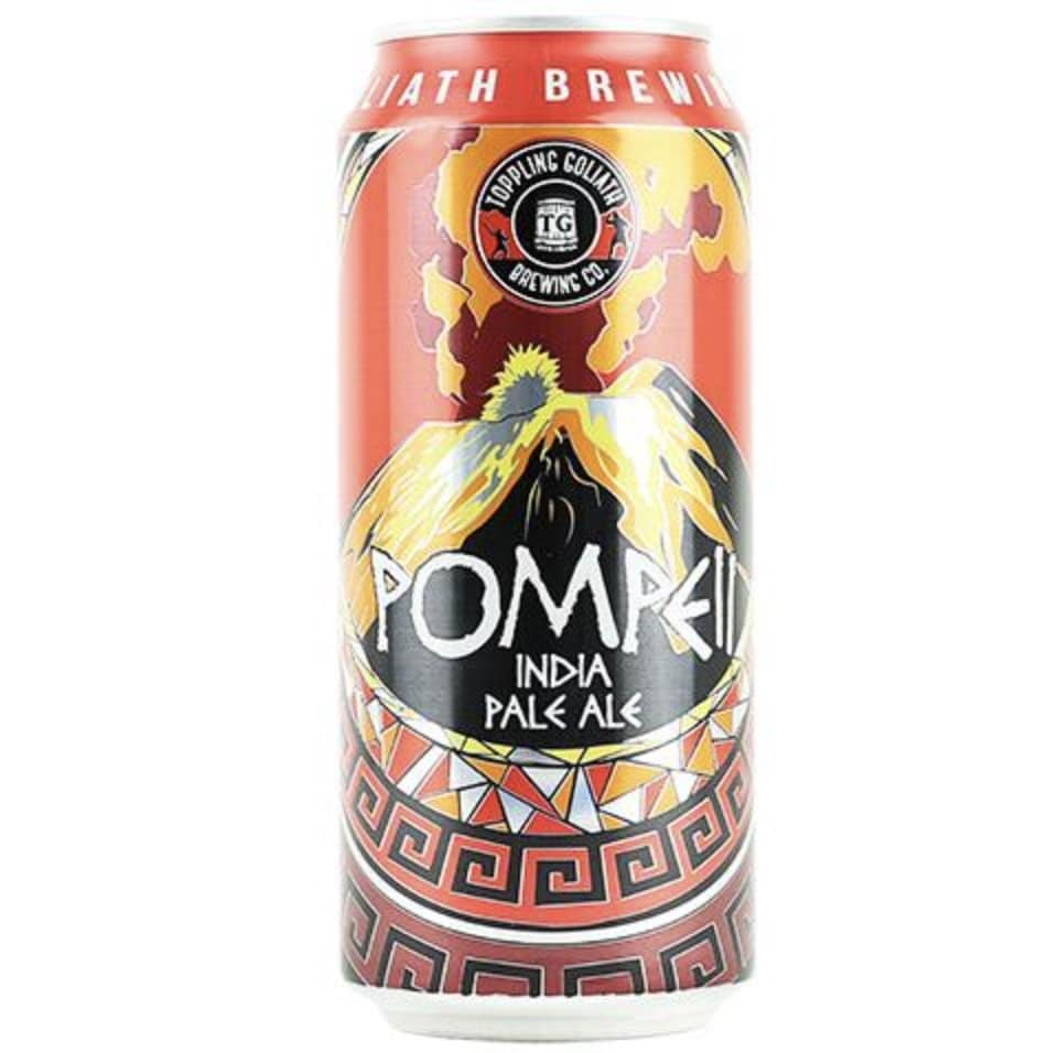 Pompeii beer can with volcano
