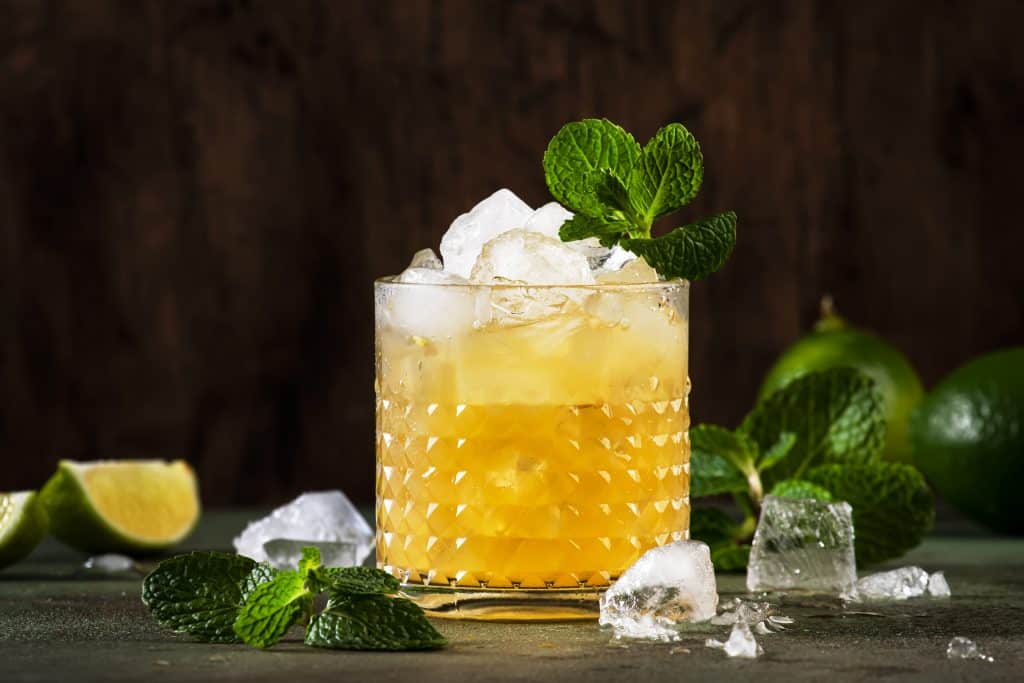 Mai Tai tropical cocktail with mint and crushed ice