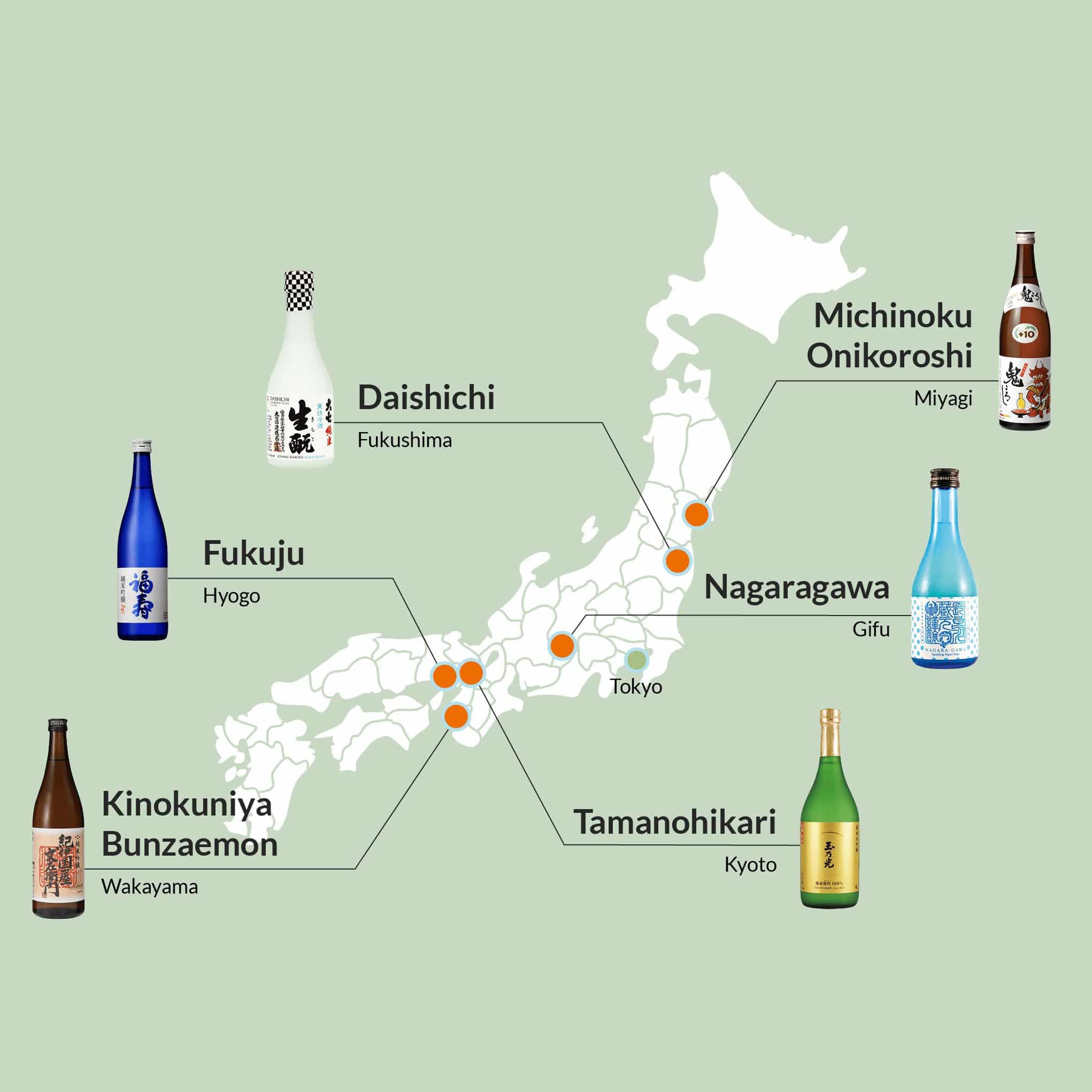 Japan map showing regional sake