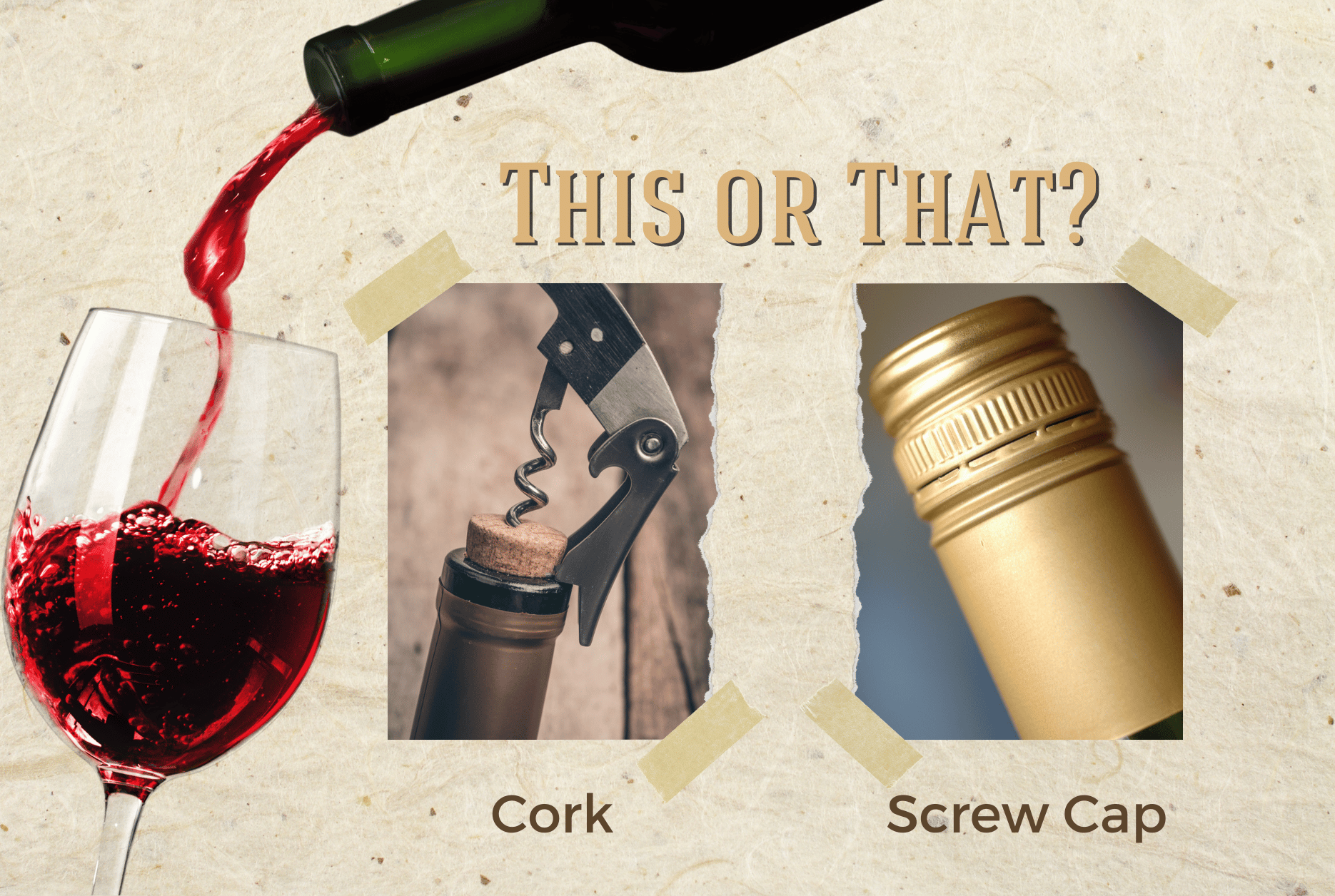 This or that, cork or screw cap with red wine pouring