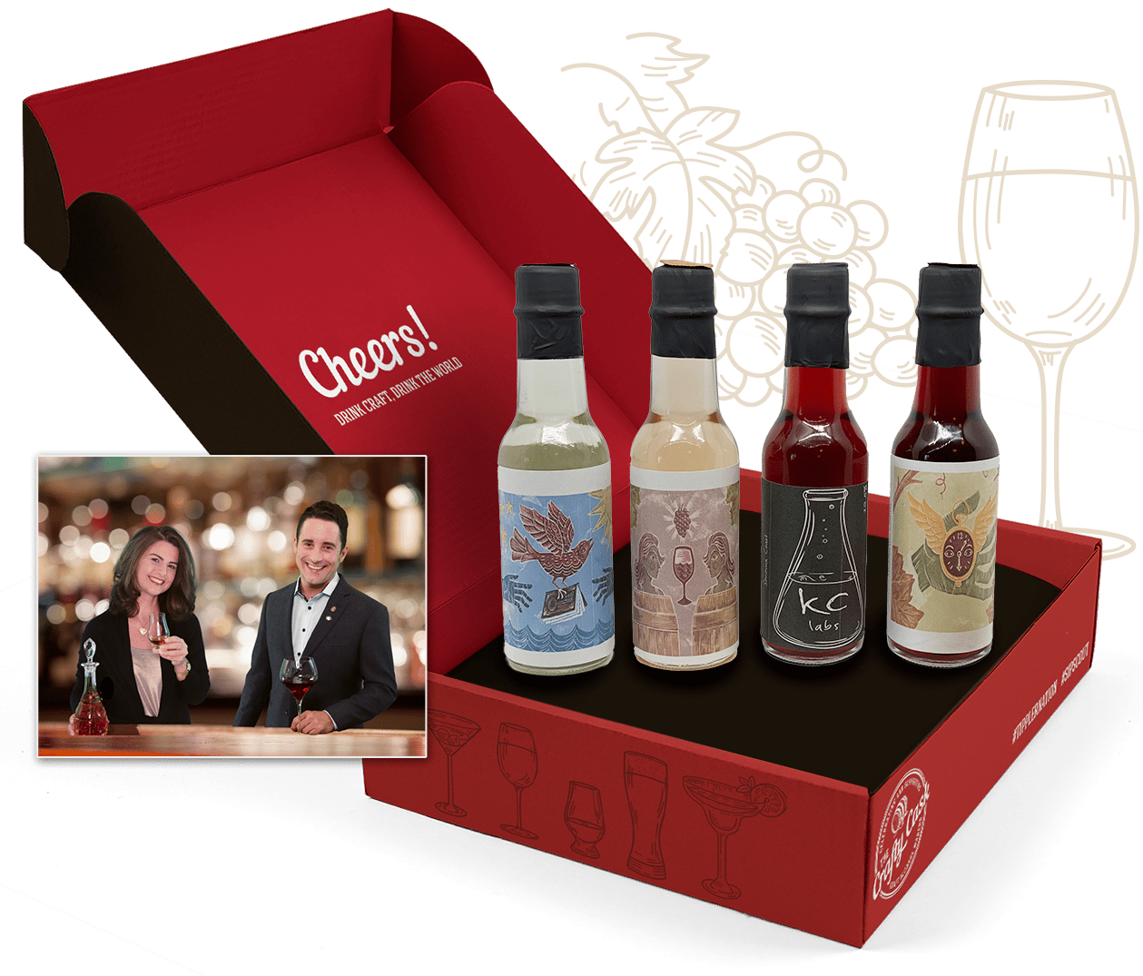 SipScout Open Box Content Example with wine tasting flight